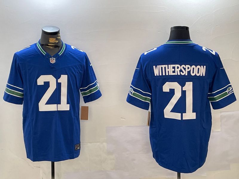 Men Seattle Seahawks #21 Witherspoon Blue Throwback three generations 2024 Nike Limited NFL Jersey style 1